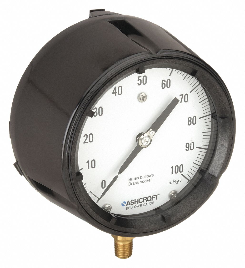 PRESSURE GAUGE,LOW,4-1/2 IN.,1/4 IN. NPT