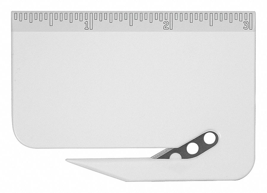 Letter Opener: Plastic, White, 3 in Blade Lg, Ruler, 2 1/8 in Wd