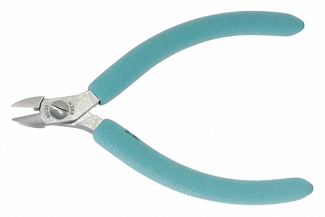 DIAGONAL CUTTING PLIER, FLUSH, STRAIGHT, NARROW, ⅜ IN JAW L, ⅜ IN JAW W, 4½ IN OVERALL L