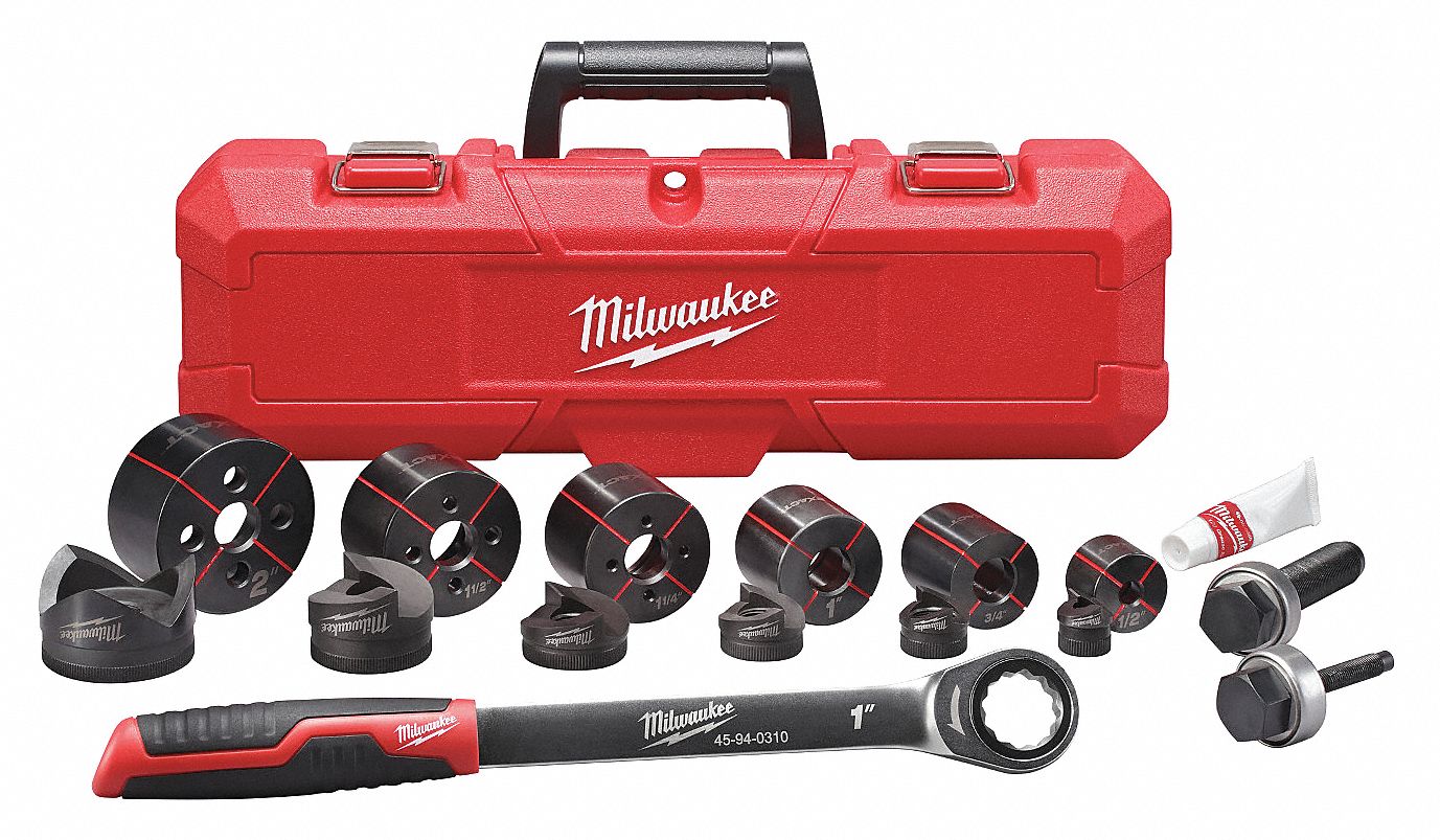 MILWAUKEE Knockout Punch Set: 15 Pieces, 10 ga Max Sheet Metal Capacity ...