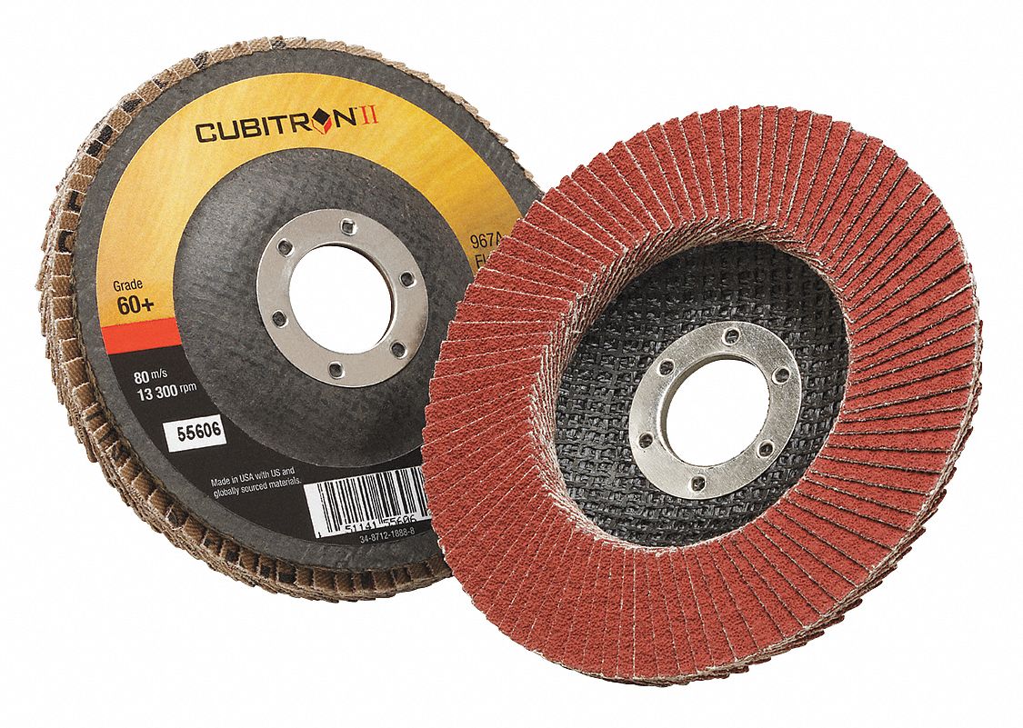 FLAP DISC, TYPE 27, 4½ IN X ⅞ IN, CERAMIC, 60 GRIT, FIBREGLASS BACKING, STANDARD DENSITY, 967A