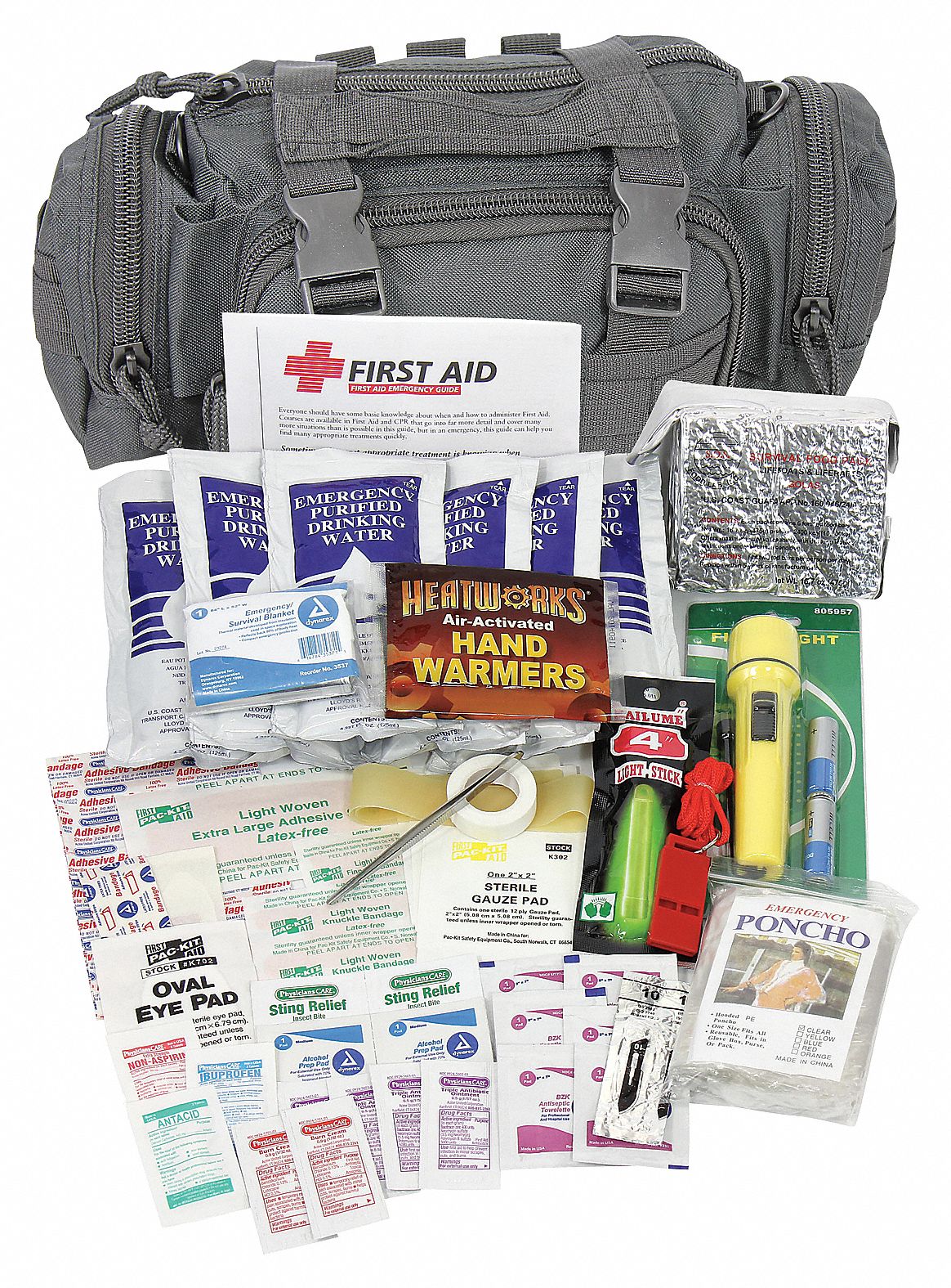 Survival Kit,  Number of Components 73,  People Served 1,  Black,  6 in Height,  12 in Width