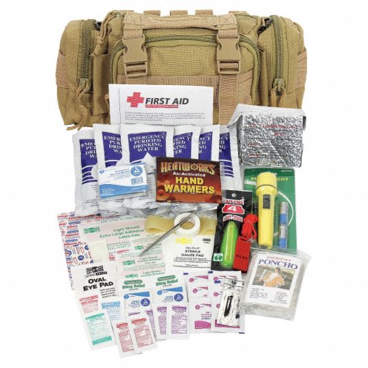 Survival Kit, Number of Components 73, People Served 1, Tan, 6