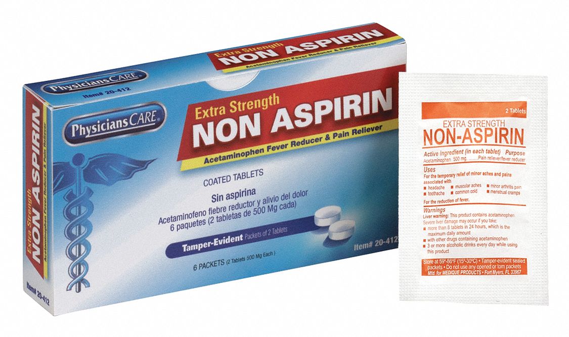 PHYSICIANSCARE, Tablet, 6 x 2, Non-Aspirin Pain Relief - 31AR03|20-412 ...