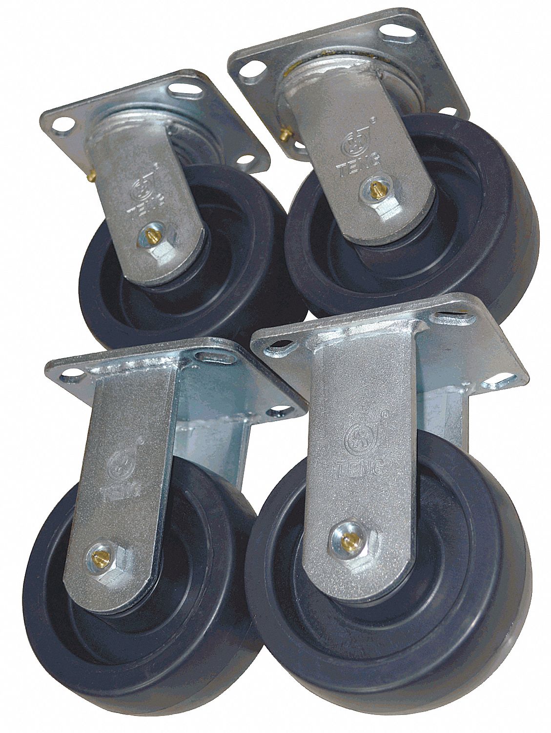 GRAINGER APPROVED Plate Caster Kit, Rigid, Swivel, Polypropylene, 2600