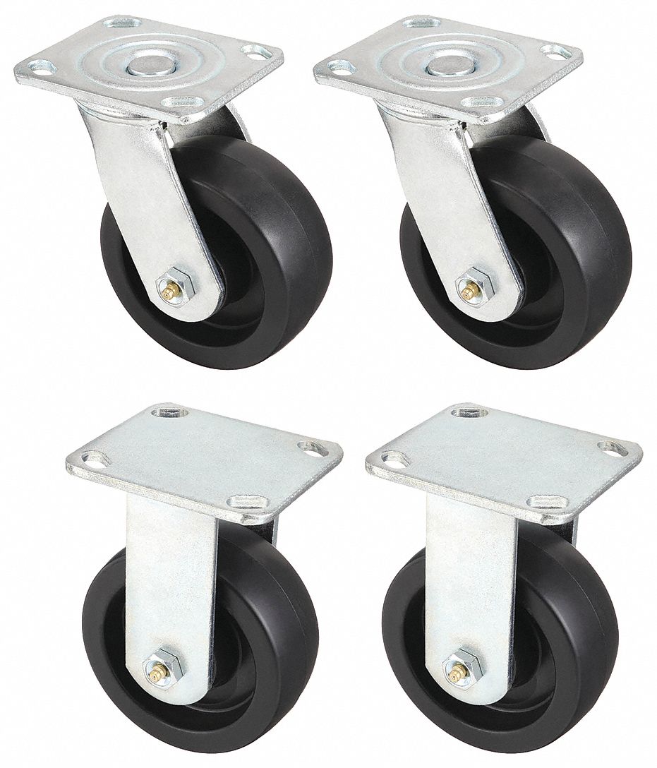 Plate Caster: Rigid/Swivel, No Brake, Polypropylene, 4 in Wheel Dia, 2 in Wheel Wd