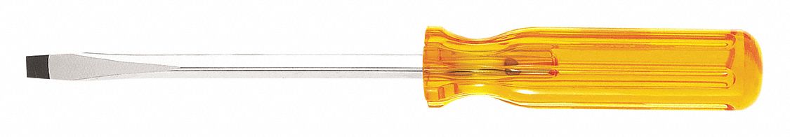 SCREWDRIVER, YELLOW PLASTIC HANDLE, ⅜ IN TIP, SAE, CHROME FINISH, NOT INSULATED, 17 3/16 IN L