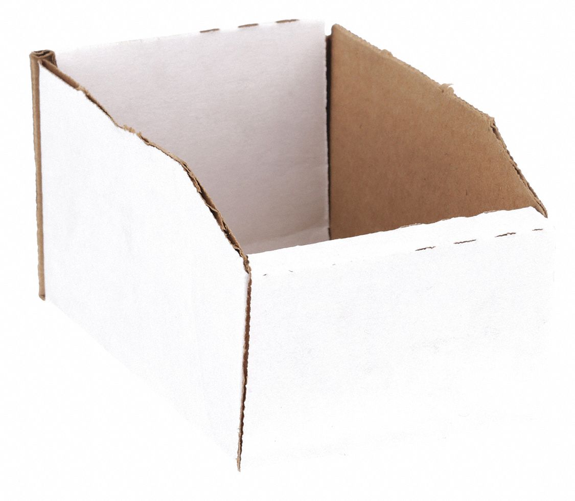 Corrugated Shelf Bin: 6 in Overall Lg, 4 in x 3 in, White