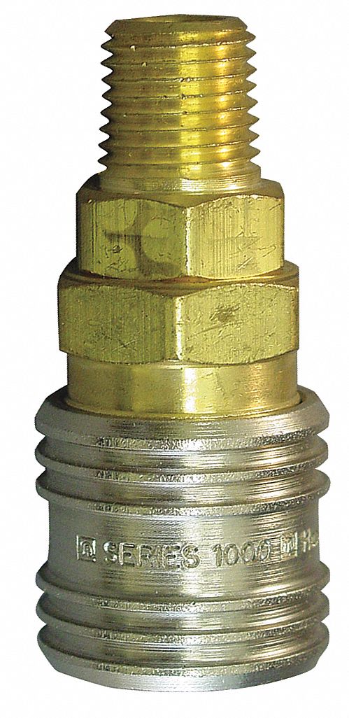 QUICK CONNECT HOSE COUPLING, ½ IN BODY SIZE, ¾ IN HOSE FITTING SIZE, SLEEVE, MNPT, BRASS