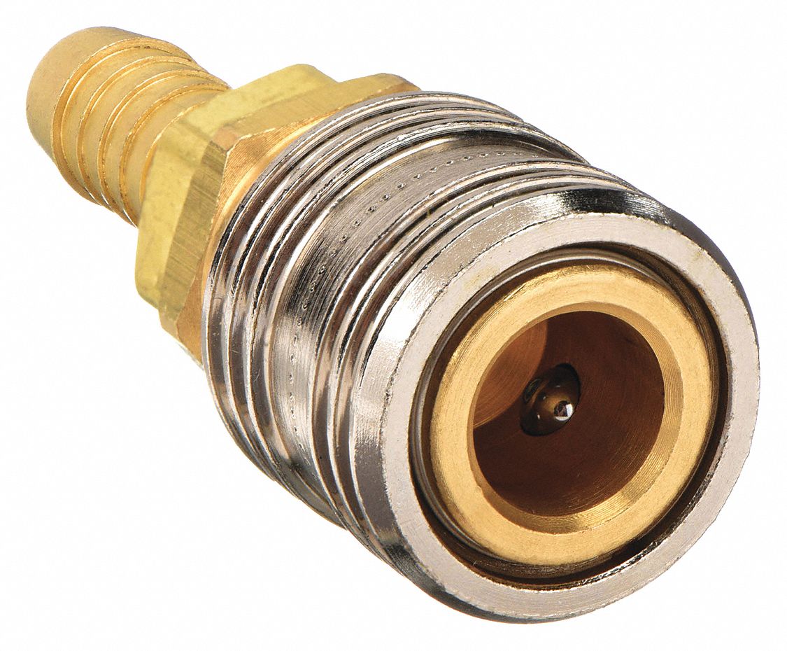 QUICK CONNECT HOSE COUPLING, ¼ IN BODY SIZE, ⅜ IN HOSE FITTING SIZE, SLEEVE, BRASS