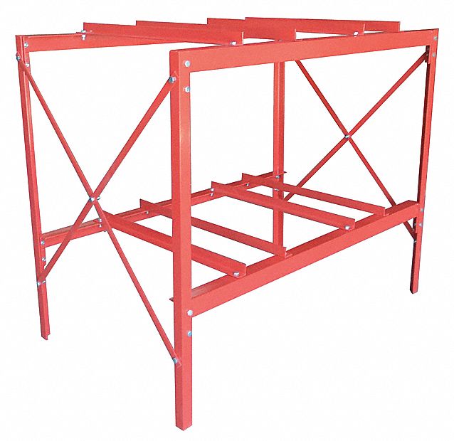 Drum Rack: 60 in x 34 in x 49 in, For 4 Drums, 2 Levels, 3, 200 lb Wt Capacity, Red, Metal