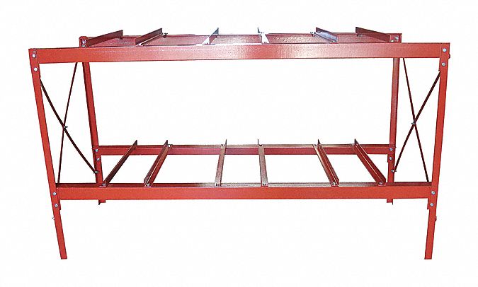 Drum Rack: 86 in x 34 in x 49 in, For 6 Drums, 2 Levels, 4, 800 lb Wt Capacity, Red, Metal