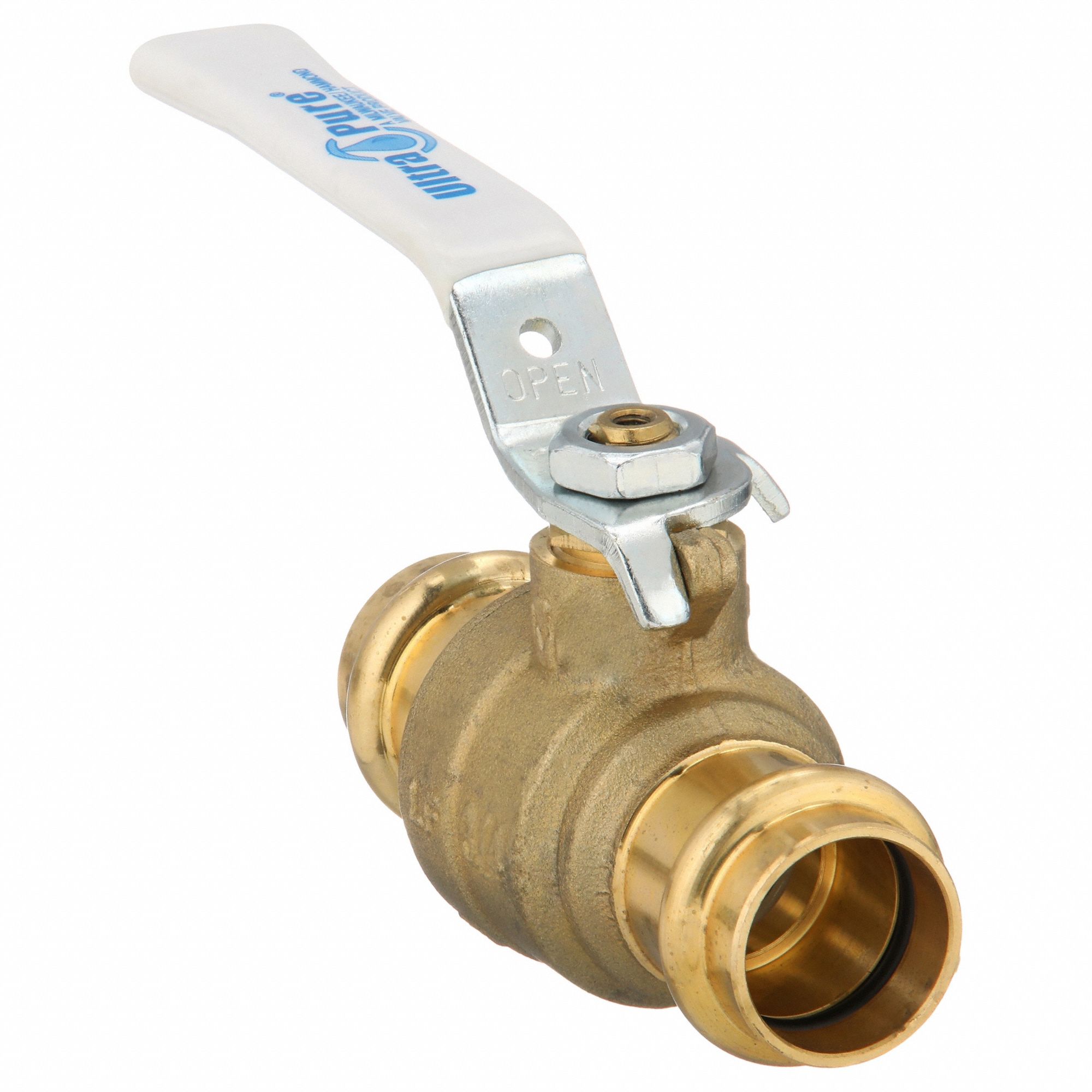 Manual Two-Way Ball Valve: 3/4 in, Brass, Straight, Press x Press, Two-Piece
