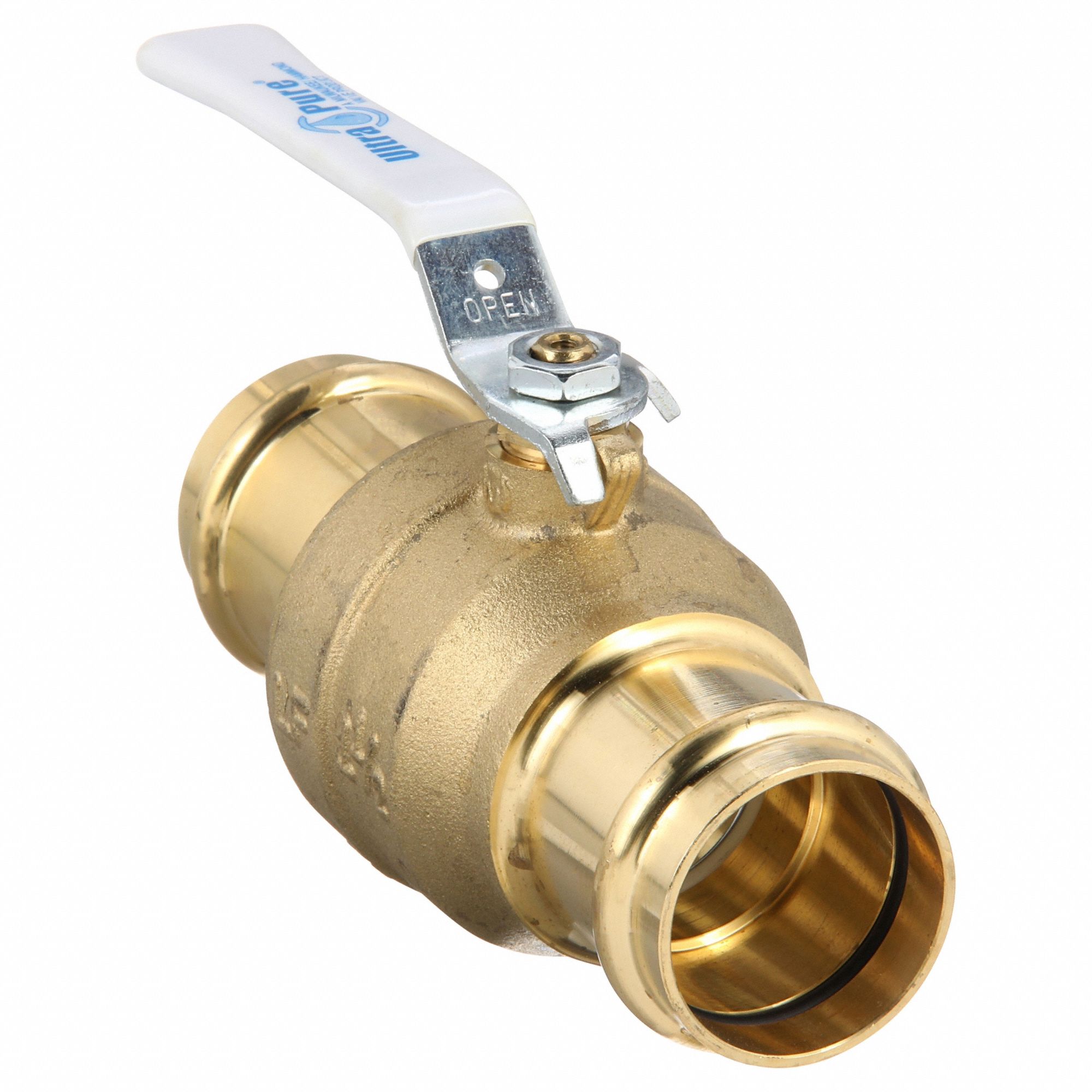 Manual Two-Way Ball Valve: 1 1/2 in, Brass, Straight, Press x Press, Two-Piece