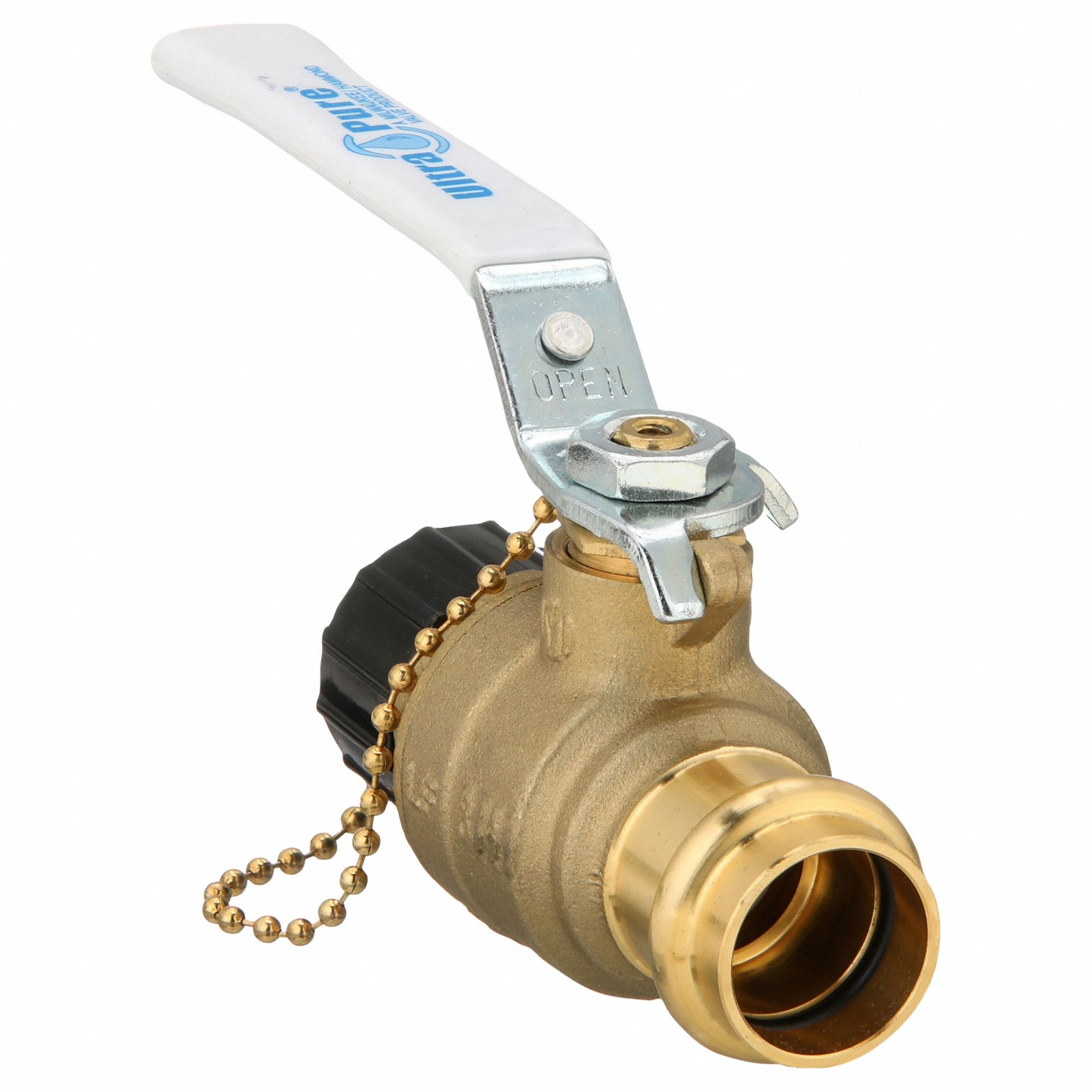 Manual Two-Way Ball Valve: 3/4 in Size, Brass, Straight, Press x Press, Two-Piece