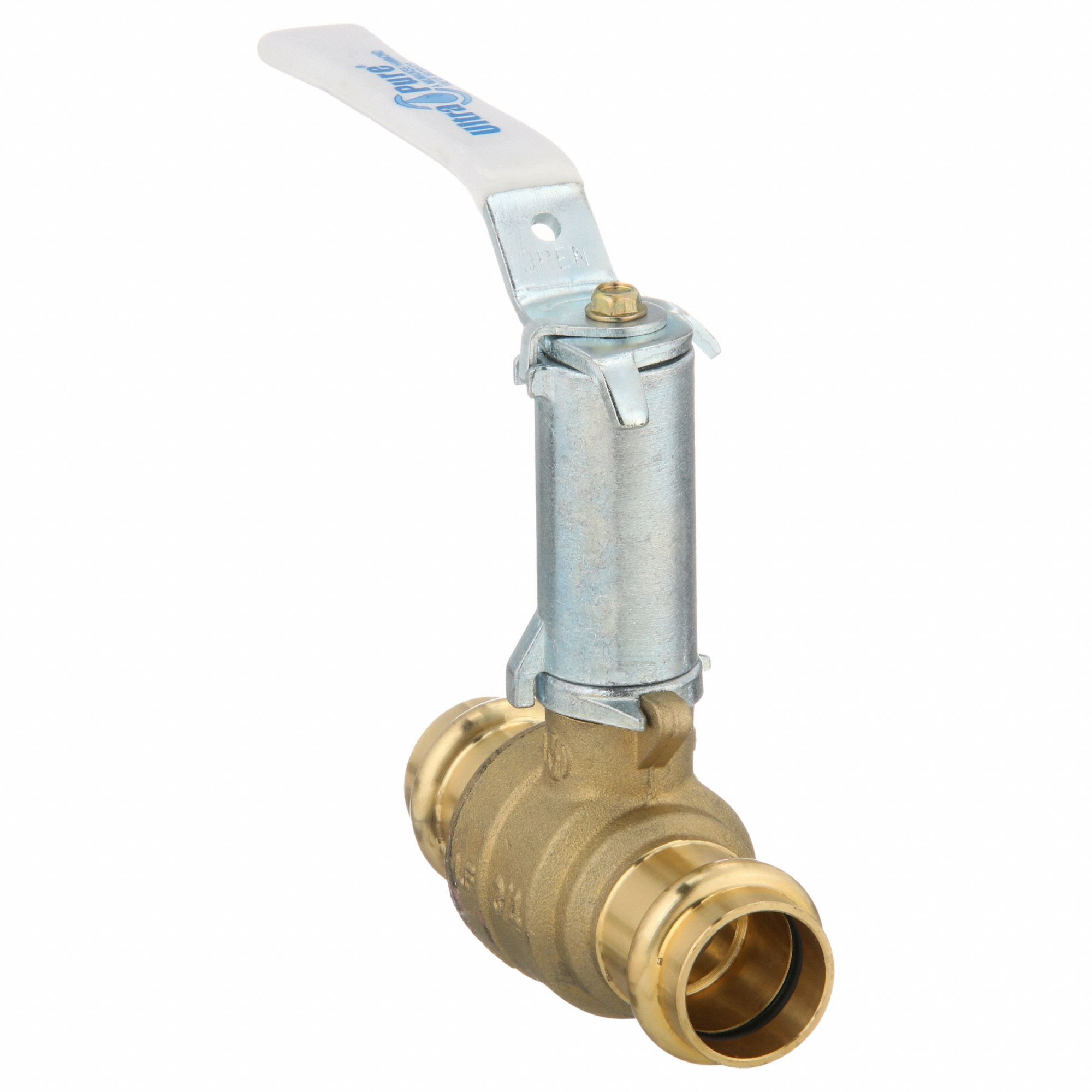 Manual Two-Way Ball Valve: 3/4 in, Brass, Straight, Press x Press, Two-Piece