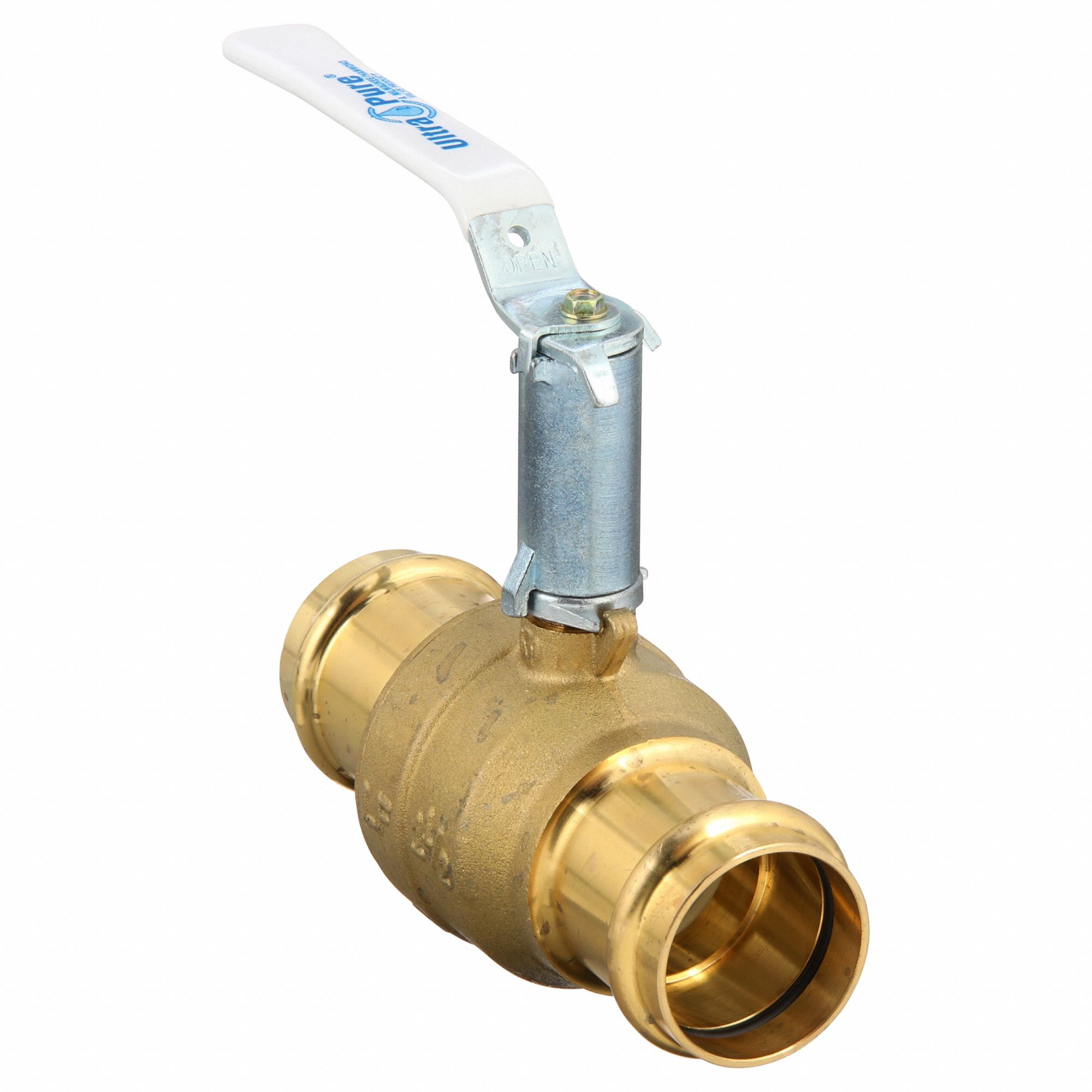 Manual Two-Way Ball Valve: 1 1/2 in, Brass, Straight, Press x Press, Two-Piece