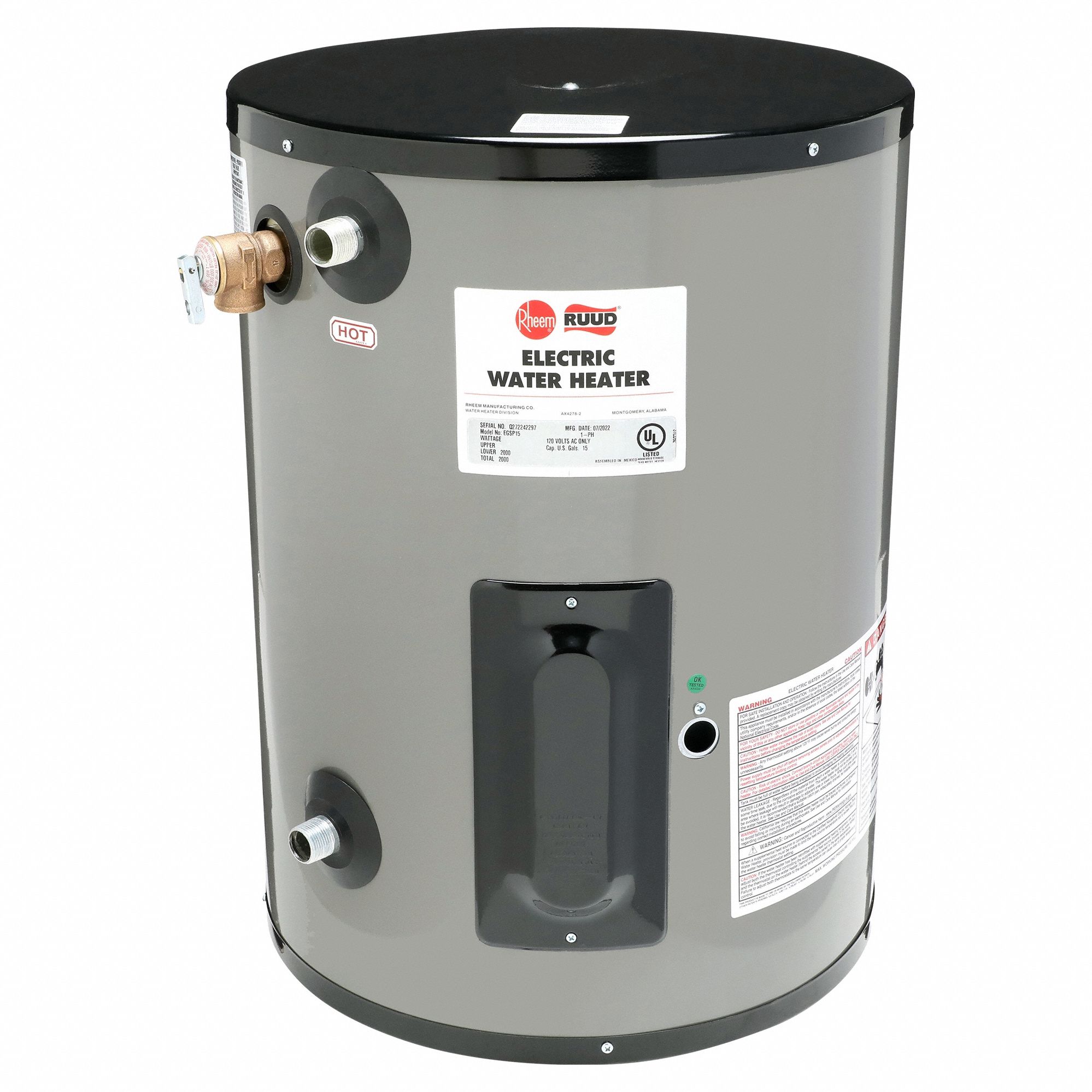 RHEEM, 120V, 15 gal, Electric Water Heater 31CD92EGSP15 Grainger