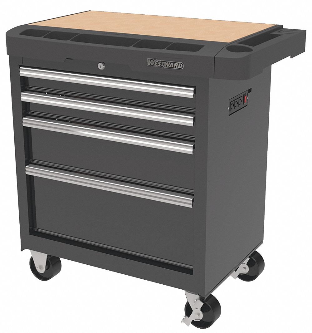 ROLLING CABINET,4 DRAWERS,BLACK,660 LBS.