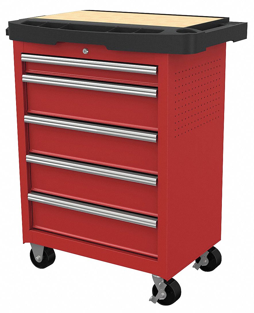 ROLLING CABINET,5 DRAWERS,RED,660 LBS.