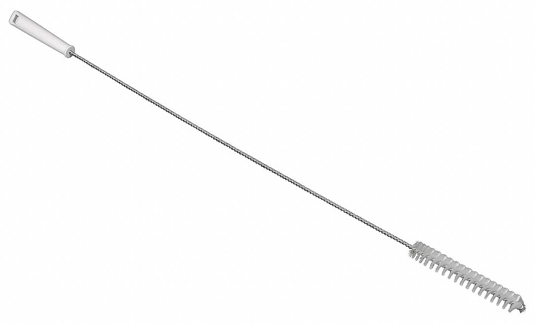 TUBE AND VALVE BRUSH, STRAIGHT HANDLE, POLYESTER BRISTLE, WHITE, 1 IN BRUSH DIAMETER, POLYPROPYLENE