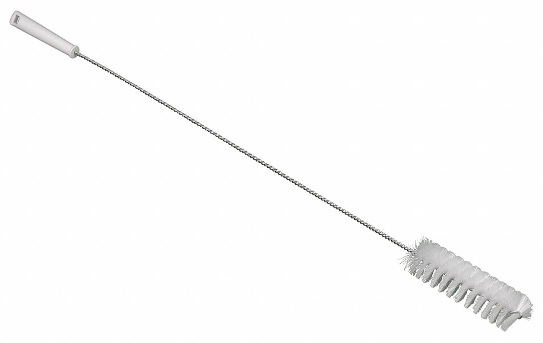 TUBE AND VALVE BRUSH, STRAIGHT HANDLE, POLYESTER BRISTLE, WHITE, 2 IN BRUSH DIAMETER, POLYPROPYLENE