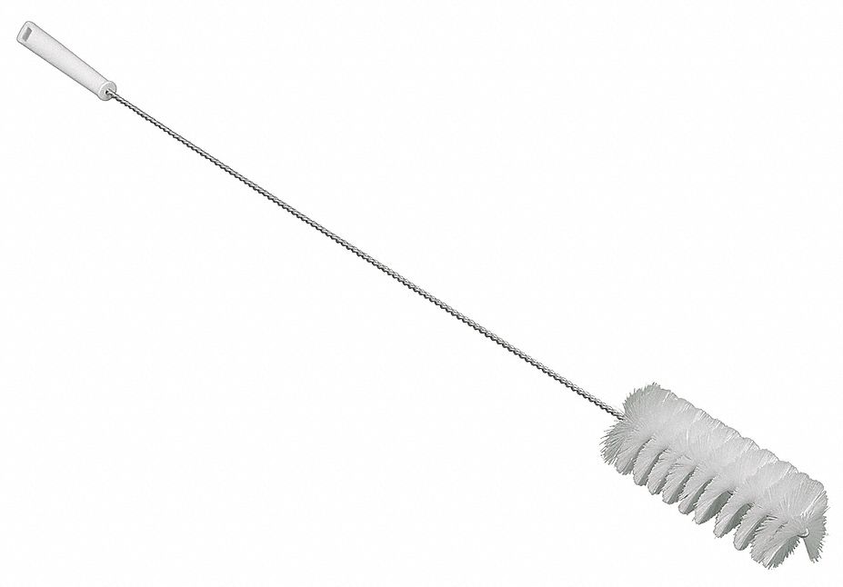 TUBE AND VALVE BRUSH, STRAIGHT HANDLE, POLYESTER BRISTLE, WHITE, 3 IN BRUSH DIAMETER, POLYPROPYLENE