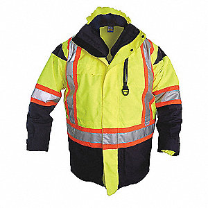 HIGH-VISIBILITY PARKA, 6-IN-1, MEN'S, YELLOW, 38-40 IN CHEST/38 IN L, LARGE, POLYESTER