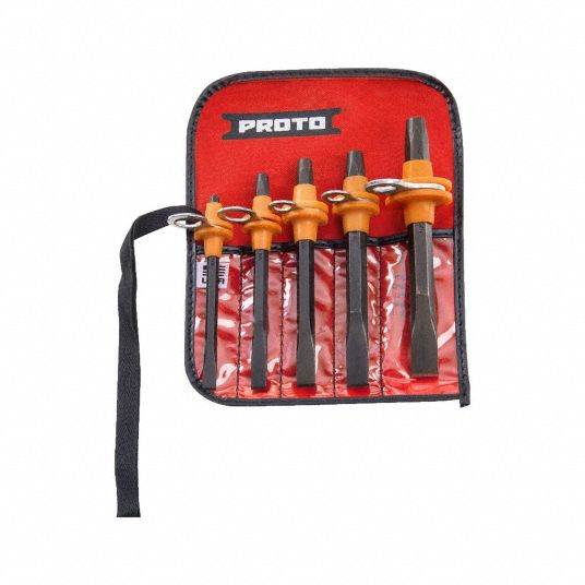 Steel, 5/16 in_3/8 in_7/16 in_1/2 in_5/8 in Blade Wd, Cold Chisel Set ...