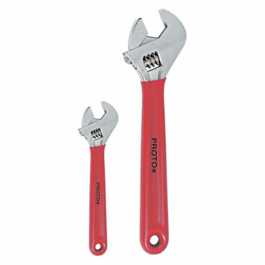 PROTO Adjustable Wrench Sets, Alloy Steel, Satin, Jaw Capacity 15/16 in