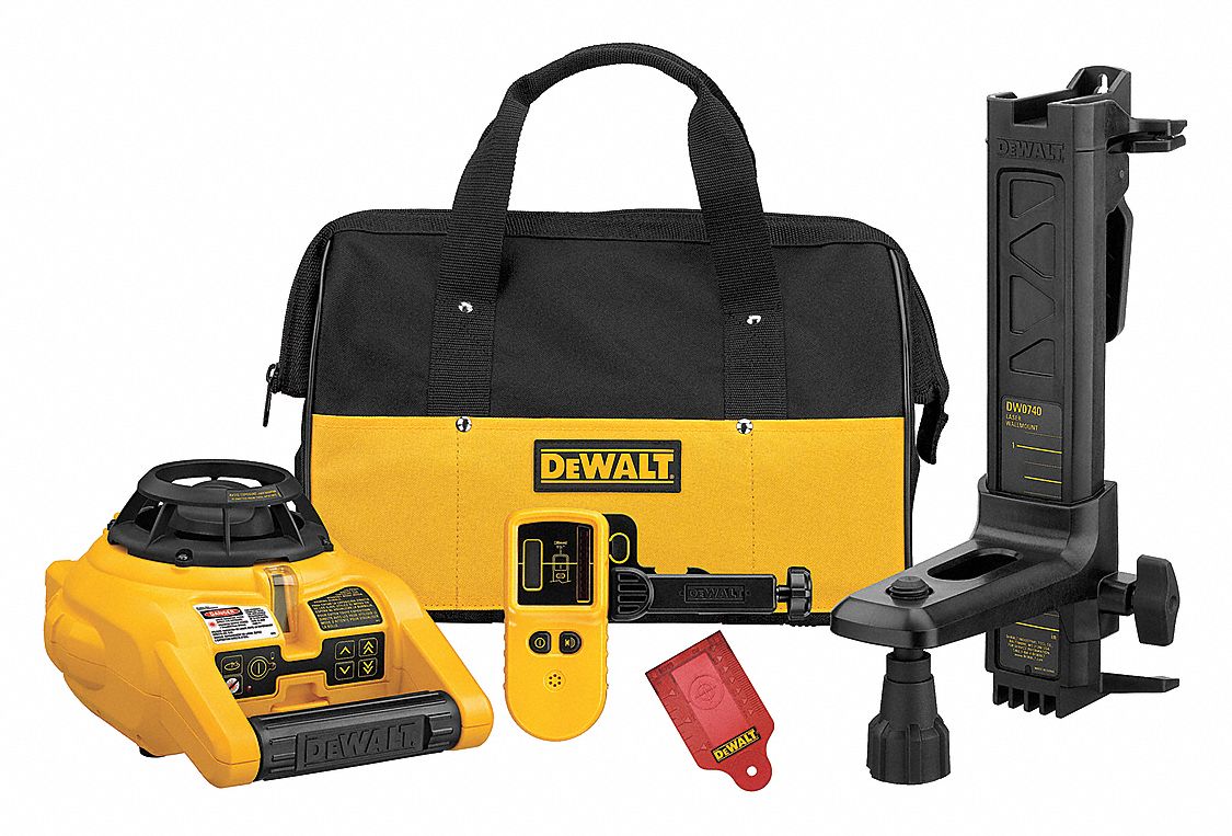DEWALT Rotary Laser Kit: 1,500 ft Range w/Receiver, Red Beam, Horizontal/Vertical, ±1/4 in @ 100 ft