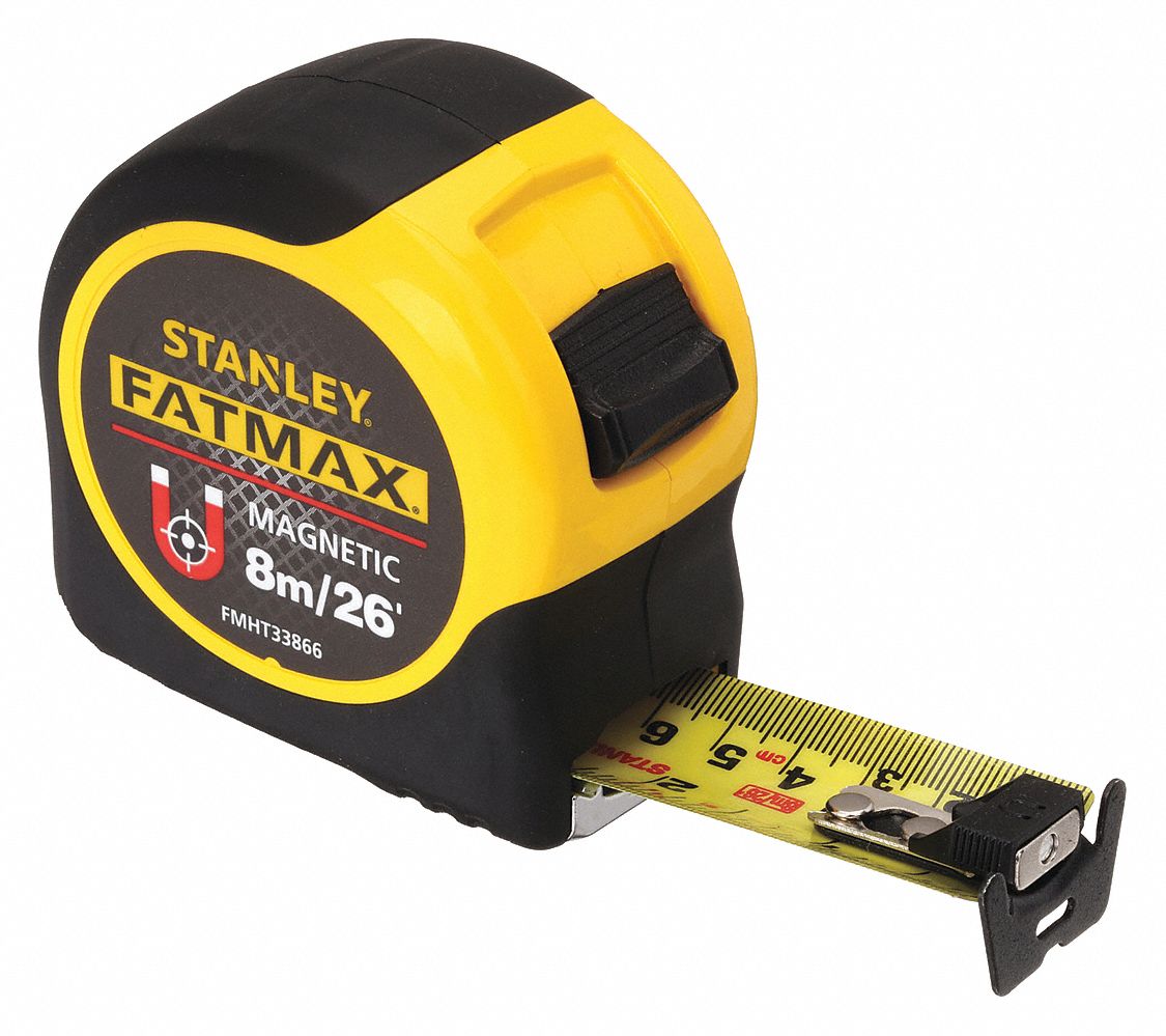 STANLEY, 26 ft_8 m Blade Lg, 1 1/4 in Blade Wd, Tip Tape