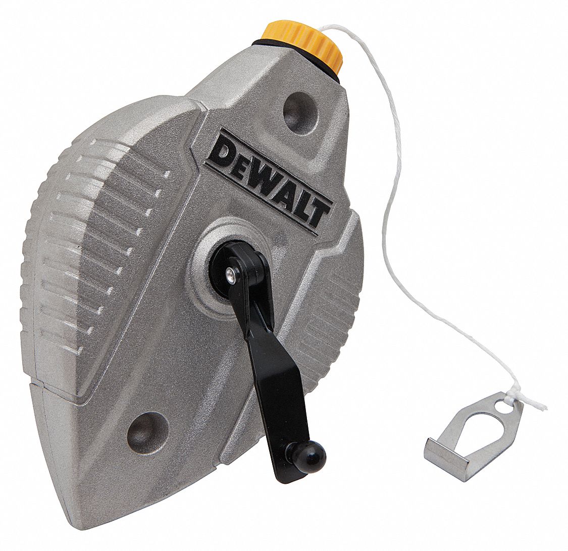 Chalk Line Reel: 3:1, 100 ft Line Lg, Silver, 12 oz Fill Wt, Sliding Door