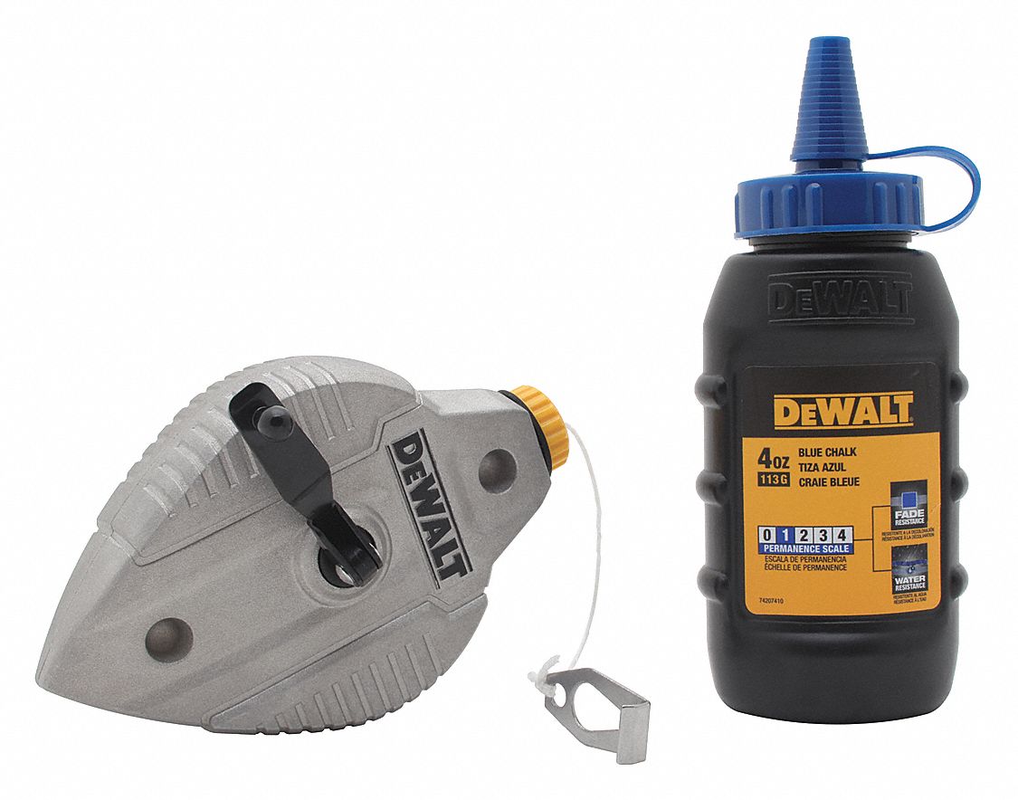 Chalk Line Reel: 3:1, 100 ft Line Lg, Silver, 4 oz Fill Wt, Turn Cap Door, Blue