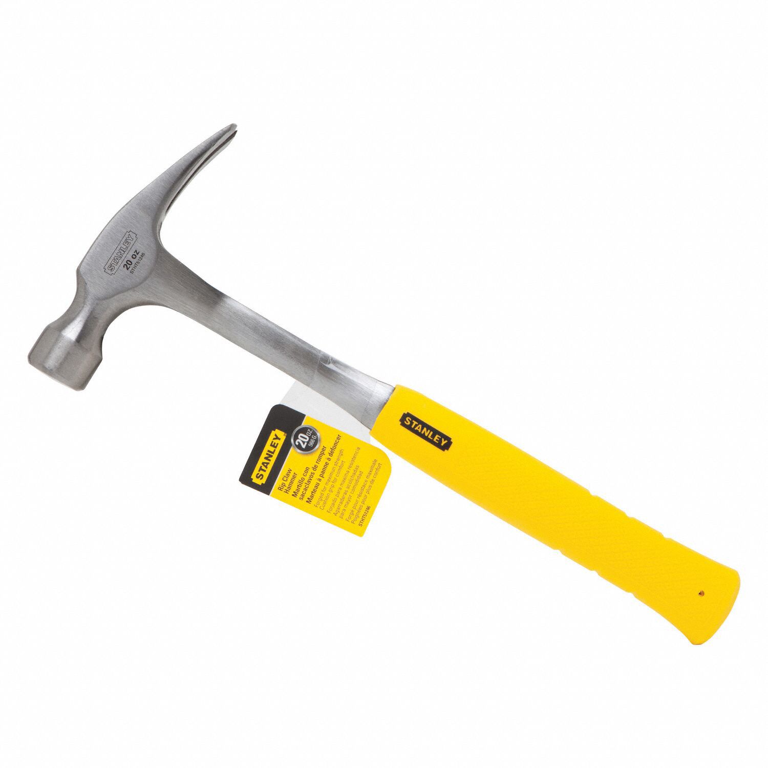 STANLEY Straight Claw Hammer Steel, Ribbed Grip, Steel Handle, 20 oz