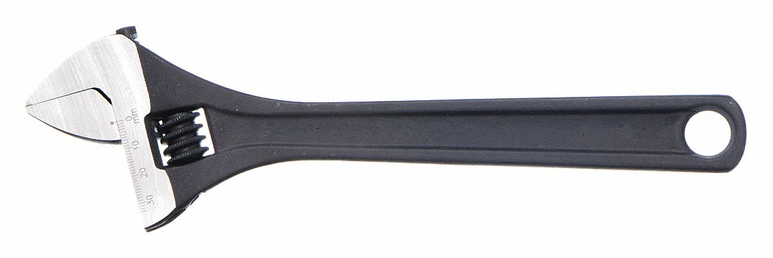 ADJUSTABLE WRENCH, ALLOY STEEL, BLACK PHOSPHATE, 12 IN OVERALL L, 1 1/2 IN JAW CAPACITY