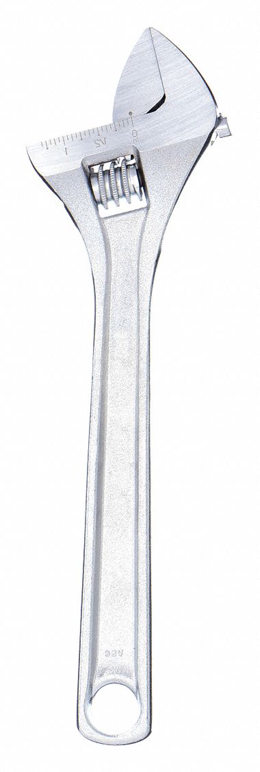 ADJUSTABLE WRENCH, ALLOY STEEL, CHROME, 18 IN OVERALL L, 2 3/8 IN JAW CAPACITY