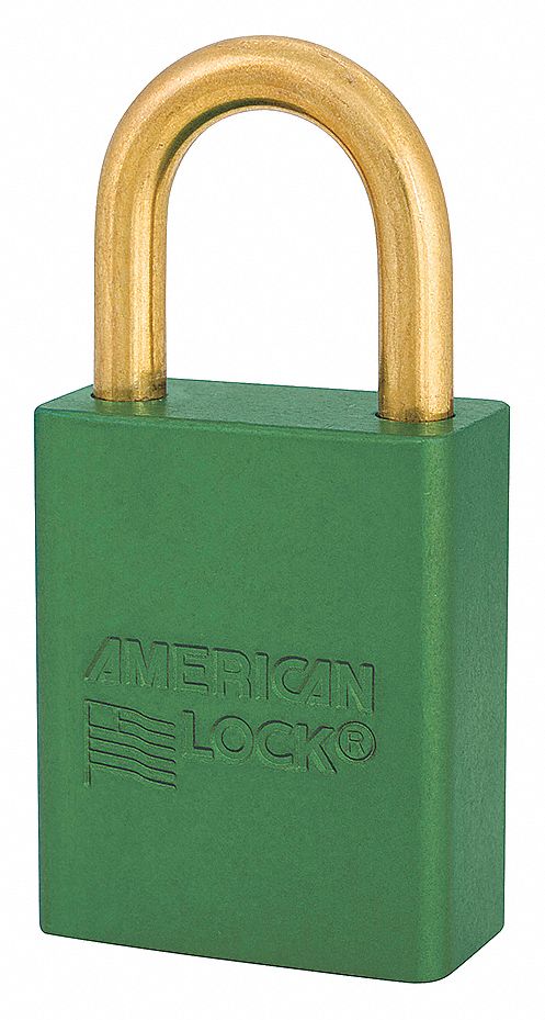 PADLOCK, RESTRICTED, GRN, BODY 1 1/2 IN W, SHACKLE 25/32 X 1 X 1/4 IN, AL/CHROME/BORON ALLOY