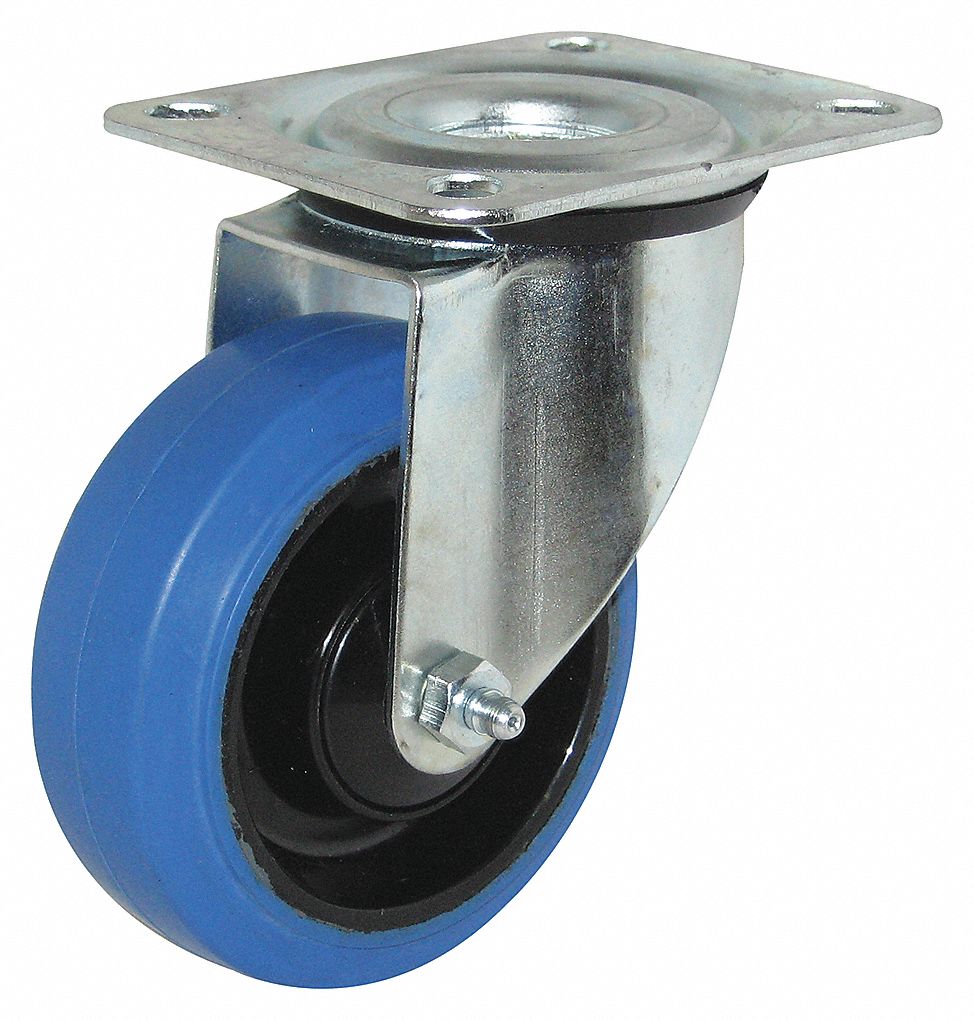 SWIVEL WHEEL PLATE CASTER, 150 LB MAX, BLUE, 1 1/4 X 3 IN, ELASTIC RUBBER