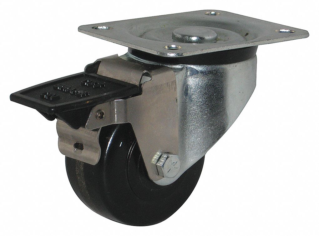 SWIVEL WHEEL PLATE CASTER, BRAKE, 300 LB MAX, 1 1/4 X 3 IN, PHENOLIC