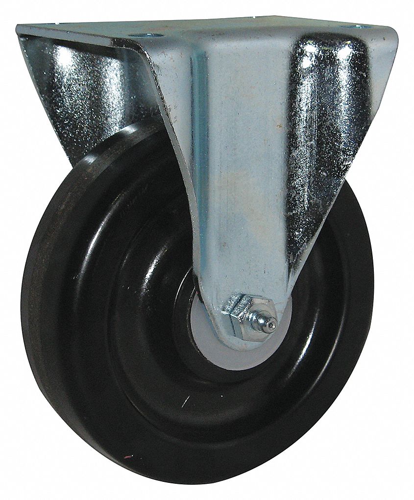 PLATE CASTER, RIGID, LOAD 400 LBS, 4 1/8 X 3 3/8 IN, WHEEL 1 1/2 IN WITDH X 4 IN DIA, HARD RUBBER