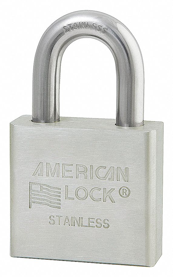 PADLOCK W KEY, 5-PIN, SHACKLE 2 X 3/4 X 3/8 IN, BODY 2 X 2 IN, STAINLESS STEEL