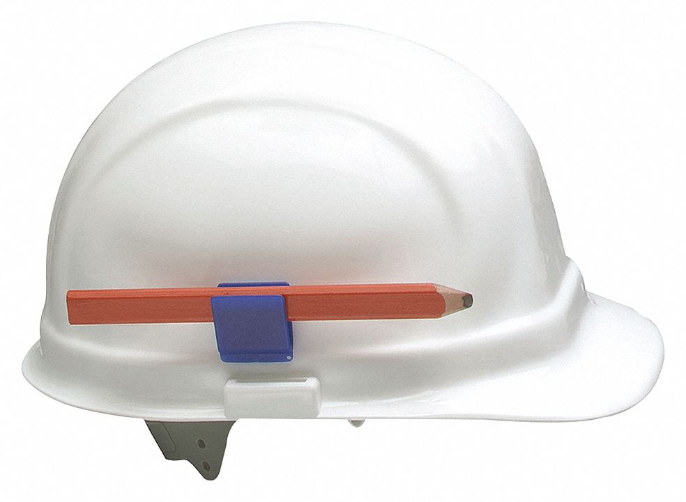 PENCIL CLIP, FOR HARD HAT, ADHESIVE-BACKED, BLUE