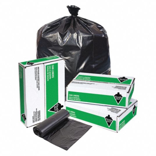 TOUGH GUY Recycled Trash Bags 60 gal Capacity, 38 in Wd, 58 in Ht, 1.5
