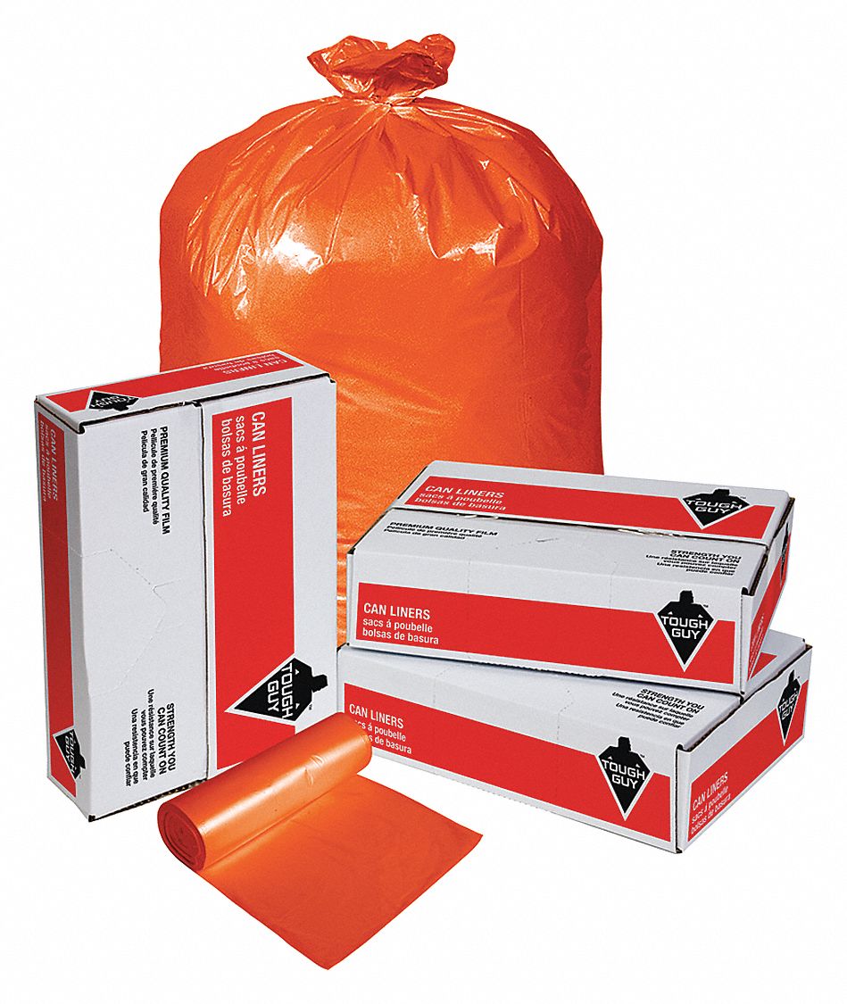 TOUGH GUY Trash Bag, 40 to 45 gal, LLDPE, Coreless Roll, Orange, PK 100