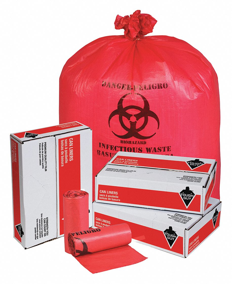 TOUGH GUY Biohazard Bags 45 gal Capacity, 40 in Wd, 48 in Ht