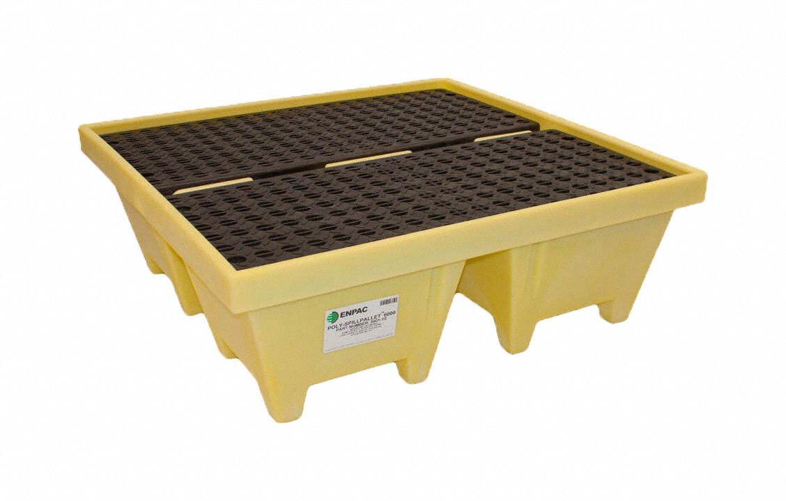 DRUM SPILL CONTAINMENT PALLET, FOR 4 DRUMS, 83 GAL CAPACITY, 6,000 LB LOAD CAPACITY