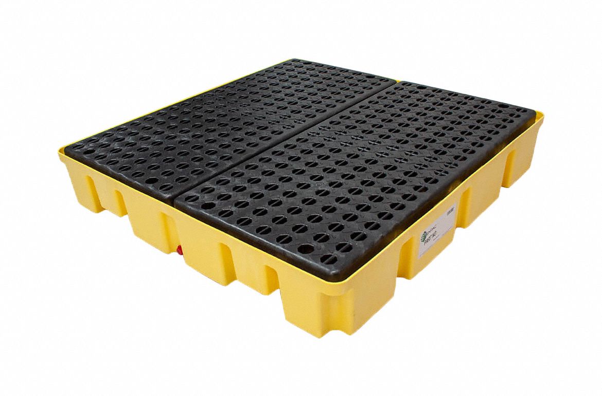 DRUM SPILL CONTAINMENT PALLET, FOR 4 DRUMS, 66 GAL CAPACITY, 6,000 LB LOAD CAPACITY