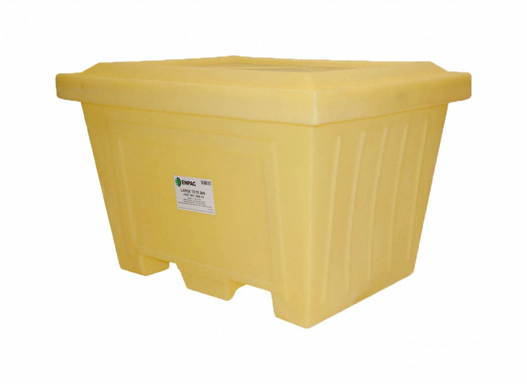 Storage Tote: 16.58 cu ft, 45 in x 35 1/2 in x 30 3/8 in, Lid Included, 2-Way Entry, Yellow