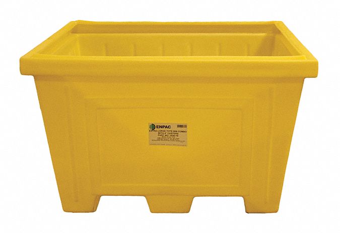 Storage Tote: 30.06 cu ft, 51 in x 46 1/2 in x 33 in, Lid Not Included, 2-Way Entry, Yellow